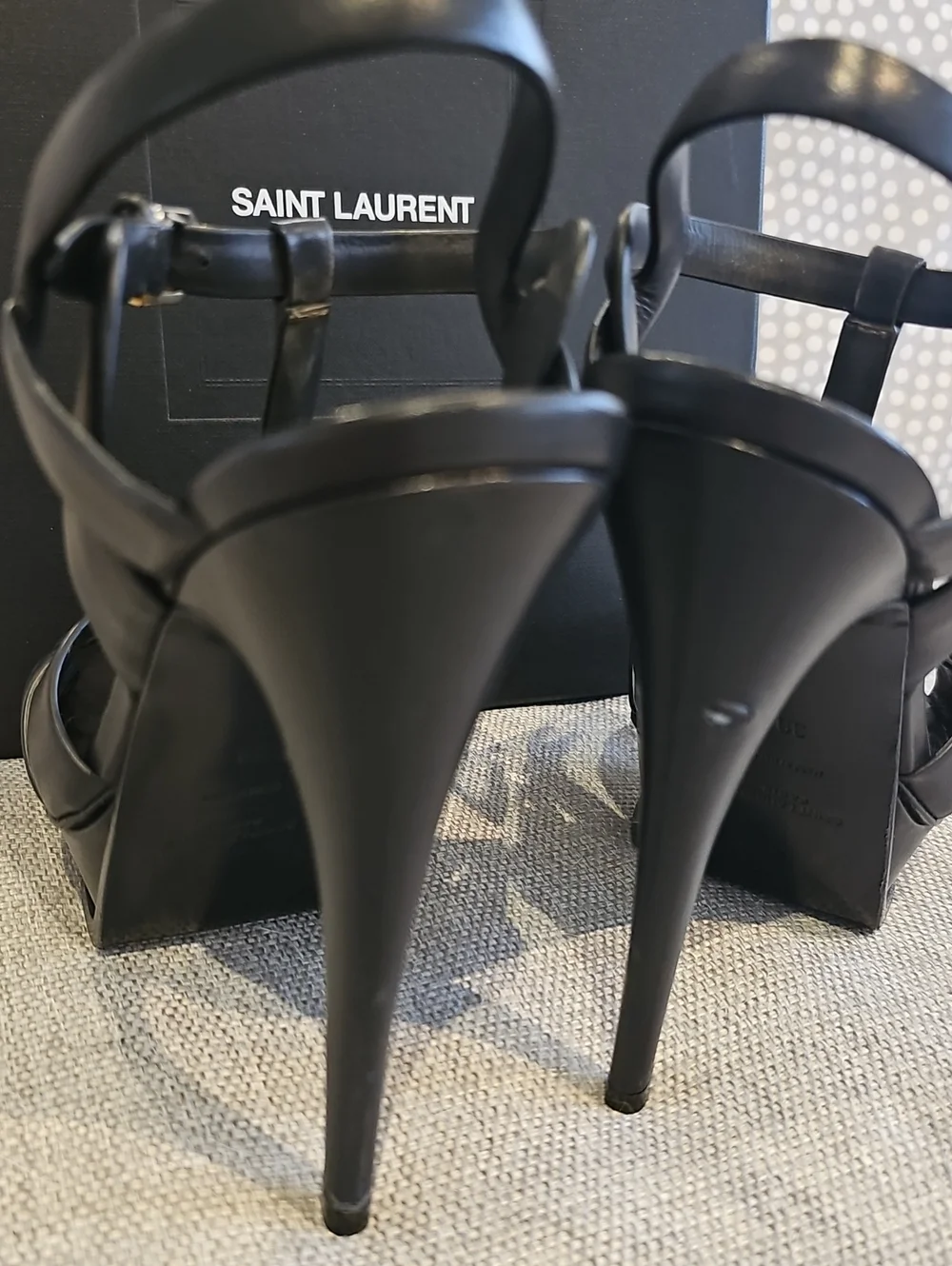 Saint Laurent Black Braided Platform Sandals with Gold-tone Buckles - Picture 8 of 13
